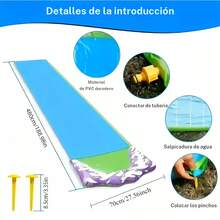 Toboggan aquatique estival avec planche de surf, adapté aux terrains en herbe épaisse, conception résistante aux déchirures, facile à assembler, parfait pour que les adultes jouent dans l'eau dans leur jardin extérieur. - 1 - Voir 3