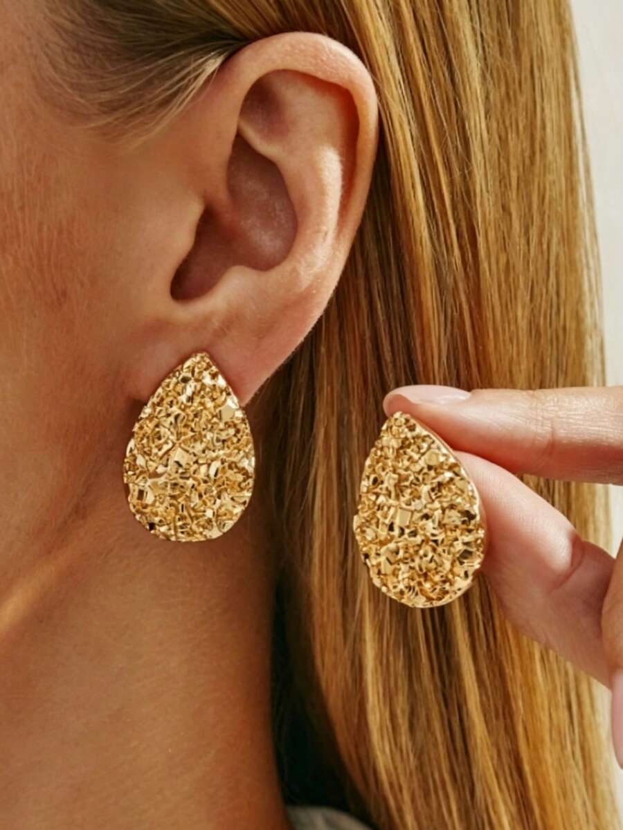 YUNCHUN 1 Pair Gold Stainless Steel Water Drop Earrings, Suitable For Daily Commute, Holidays, Party Wear - Gold - View 1