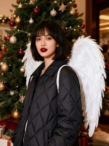 White Angel Feather Wings - Holiday Party Decoration Props, Scene Decoration, Adult Fashion Show Performance Costume, Handmade Party Decoration, Role Play Small Wings Black Angel Wings Party Outfit, Christmas Party Decoration, Costume Decoration Stage Supplies, Christmas Party Supplies, Halloween Party Supplies, Wearable Costume Props, Holiday Costume Props, Holiday Photo Props, Suitable For Adults - Multicolor - View 10