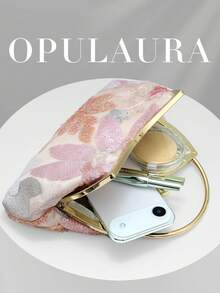 OpulAura 女款精緻迷人花瓣與葉片圖案刺繡晚宴手拿包，夏季粉色亮片設計，適合晚禮服搭配，適用婚禮/度假/正式派對/舞會，附鏈條，隨機圖案形狀 - 粉色 - 查看 4