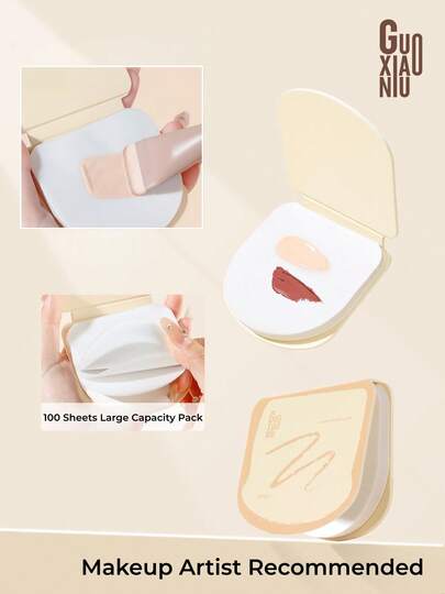 GUOXIAONIU 100PCS Disposable Makeup Mixing Paper - 100 Disposable Sheets & Spatula, Small Travel Toiletry Essentials, Handheld Foundation/Lip/Nail Color Mixing Tray, Makeup Artist And Enthusiasts Gift