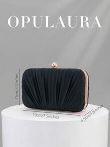 OpulAura 復古優雅緞面晚宴手拿包，百褶設計時尚正式派對包，迷人精緻正式晚宴包，高級方盒手拿包，適合派對/婚禮/正式場合晚餐，附鏈條可肩背/斜背 - 黑色 - 查看 5