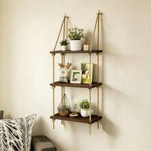 1pc 3 Tier Wooden Hanging Shelf With Jute Rope, Rustic Wall Mounted Floating Shelves, Boho Farmhouse Wood Swing Rope Shelf Organizer For Plants Photos Frames, Living Room Bedroom Bathroom Kitchen Home Office Window Wall Decor Storage Display Rack - Brown - View 10