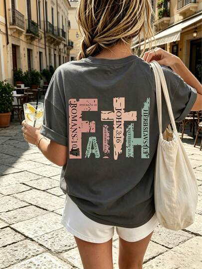 1pc Tween Girls' English Print Black Short Sleeve T-Shirt, Student Young Casual Comfortable Fashion Summer Top