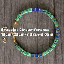 4mm Cube Lapis Lazuli & Jasper Beaded Bracelet, Metal Clasp Closure, Unisex Stone Bracelet - Multicolor - View 3