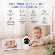 2K 2.4GHz WiFi Baby Monitor, Phone App & 5'' Screen Control, Smart Night Light, Night Vision, Cry Motion Sound Detect, 360° Camera, Smartphone - White - View 9