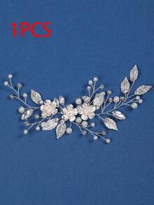 1/2Pcs Silver Leaf Crystal Pearl Flower Side Hair Clip Bridal Hair Accessories For Bride Wedding Bachelorette Party - Silver - View 8