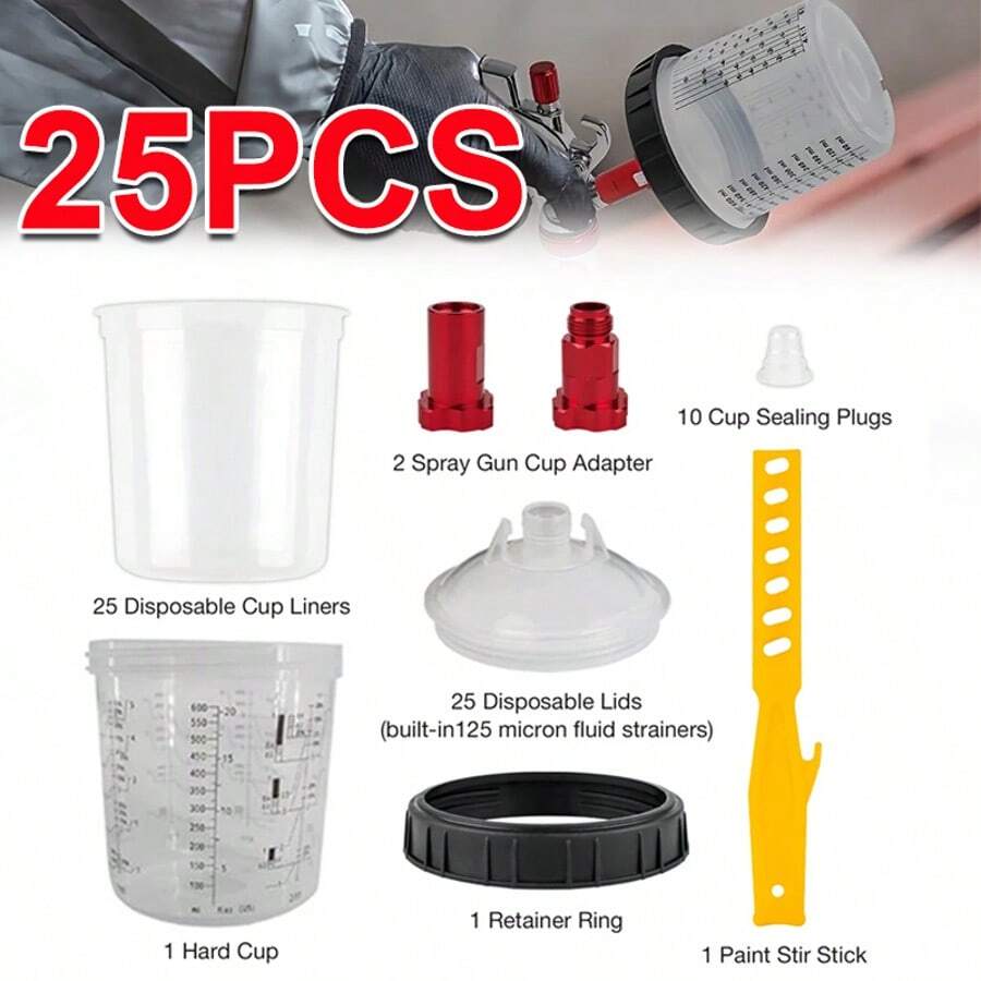 25pcs 600ML Disposable Paint Mixing Cups With Spray Gun Adapter 20.3oz H/O - 25Pcs/set - View 1