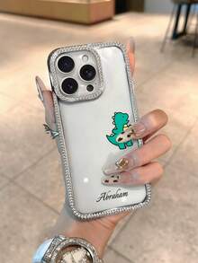 1 Fashionable Four Sided Shiny Diamond Transparent Phone Case With Small Dinosaur Pattern Customizable Name Electroplated Silver Luxurious Shiny Diamond Transparent Phone Case Compatible With IPhone 16e/17 Pro Max/15 Pro Max/14 Plus/13 Pro And Other Models Suitable As A Gift For Friends - Silver - View 11