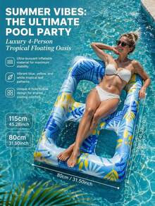 Leaf Print Field Style Slouchy Chair, Leaf Inflatable Floating Mat, Thickened PVC Floating Bed, Water Swimming Pool, Floating Pool Essential, Pool Float, Easy To Carry - Multicolor - View 2