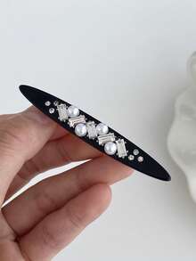 1pc New Black Pearl Rhinestone Hair Clip Women's Premium Elegant Side Alligator Hair Clip Versatile Hair Accessory - Multicolor - View 7