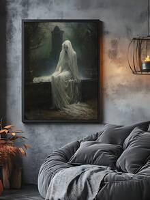 1 pieza Impresión gótica de fantasma oscuro, rosa del cementerio, fantasma en el cementerio bajo la luz de la luna, regalo ideal, adecuado para dormitorio, sala de estar, oficina, arte de pared, decoración de pared, decoración del hogar, decoración de la habitación, arte de pared en lienzo, pósteres, arte de pared con marco, marco opcional - 1 unidad - Ver 4