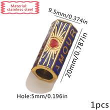 1pc Enamel Evil Eye AMOUR Heart Large Hole Tube Bead, Gold Tone Stainless Steel Hexagon Spacer Bead For DIY Bracelet Necklace Jewelry Making - Oil Droplets - View 9