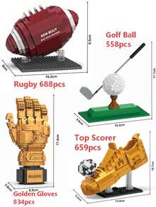 Colección de 834 piezas de bloques de construcción con diseño creativo, decoración de golf, fútbol, guante dorado, trofeo de mejor puntuación, decoración del hogar & colección, regalo de Navidad/Año Nuevo/Vacaciones/Cumpleaños - Multicolor - Ver 2