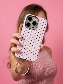 ShellaStory Cute Pink Black Polka Dot Fashion Phone Case, Y2K Style. Compatible With IPhone 17, 16, 15, 14, 13, 12, 11 Pro Max Plus Models, International Version, Not The Domestic Version, Spring Gift Party Birthday Gift - Foundation Black Spots - View 2