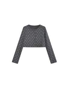 Jaket Kardigan Motif Bunga Kecil Gaya Korea untuk Wanita, Rajutan Lembut, Potongan Ramping, Pakaian Luar untuk Berlapis, Musim Gugur/Dingin, Tampilan Awet Muda (Lapisan Dalam Tidak Termasuk) - Grey - View 4