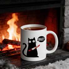 Ceramic Coffee Mug, Sarcastic Black Humor Novelty Drinkware, Perfect Funny Gift For Cat Lovers, Cat Moms, Colleagues And Friends, Suitable For Office, Home Kitchen Daily Coffee And Tea Drinking, 11oz Standard Size White Porcelain Mug, Cute But Mischievous Cat Meme Decor Cup - Multicolor - View 10