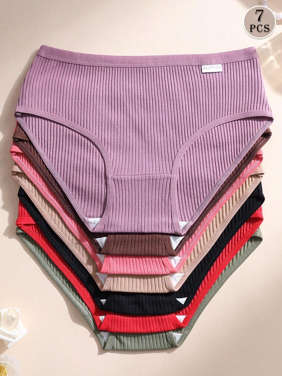 7pcs Women's Ribbed Cotton Panties, Sexy Low Waist Women's Triangle Panties, Comfortable Breathable Sports Underwear