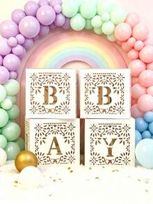 4pcs/Set Hollow Decorative Balloon Box For Baby Shower, Birthday Party Decoration Gift Box, Birthday Decoration, Wedding Decoration, Home Decoration, Room Decoration, Background Decoration, Party Accessories, Home Decoration, Suitable For Baby Shower Home Decoration Gift - Multicolor - View 7