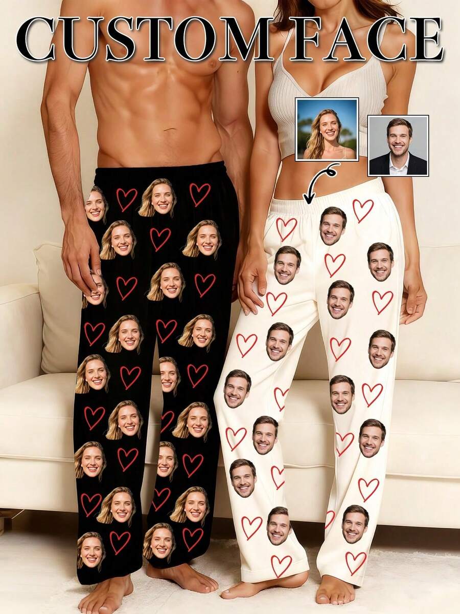 Unisex Personalized Photo Pajama Pants, Custom Pet And Couple Face Pattern, Ideal Gift For Husband/Wife For Wedding, Anniversary, Christmas - Multicolor - View 1