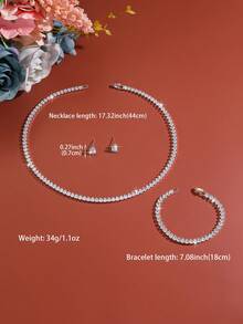 Ensemble de 3 pièces de bijoux style minimaliste de mariée, chaîne de tennis en strass, trois couleurs au choix, ensemble complet avec boucles d'oreilles, collier et bracelet, accessoires pour robe sans bretelles pour femmes, collier pour femmes, boucles d'oreilles pour femmes, bracelet pour femmes, accessoires pour femmes, ensemble de bijoux pour femmes - Argent - Voir 1