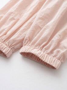 Long Sleeve Stand Collar Pleated Nylon Jacket Pink - Pink - View 5