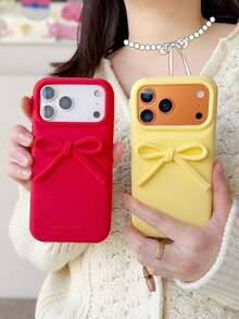 Lolla 1pc Fresh Bowknot Lanyard Anti-Drop Silicone Phone Case Compatible With IPhone 15 Pro Max/16/16 Pro/16 Pro Max/17/17 Pro/17 Pro Max - Multicolor - View 5