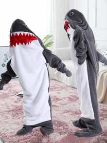 Adult Cartoon Shark Flannel Bathrobe, Hooded Knitted Polyester Robe, Soft Machine Washable Sofa Home Wear, Modern Shark Theme Holiday Cosplay Gift, Soft Knitted Polyester Bathrobe, Towel Theme Machine Washable Indoor Home Wear, Back To School Season - Multicolor - View 3