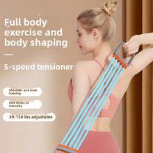 5-Level Adjustable Resistance Band With Handle, 30-150 Lbs Elastic Exercise Pull Rope Chest Expander, Suitable For Arm, Back, Leg Strength Training, Full Body Workout, Yoga Pilates, Home Fitness Equipment, Unisex - Multicolor - View 6