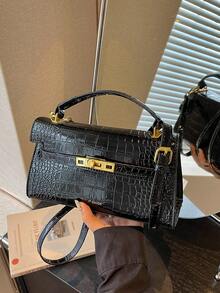 Premium Crocodile Embossed Handbag, New Fashion Versatile Lightweight Luxury Niche Shoulder Crossbody Bag For Women - Black - View 6
