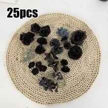 21/25/30pcs Black Artificial Flower Heads - Realistic Roses, Peonies, Daisies, Etc. - Suitable For Autumn/Winter Halloween, Wedding Decor, Home, Wreath Making, Hat Decoration, Tabletop And Centerpiece Decoration - Black Flower Head - View 15