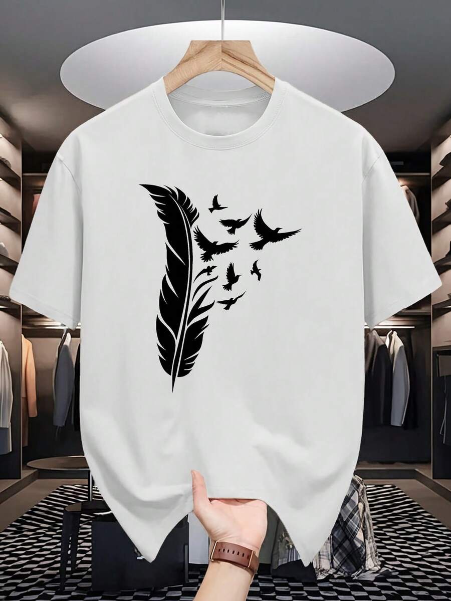 Vintage0312 Men's Short-Sleeved Summer T-Shirts, And Fashionable Prints, Versatile Casual Crew-Neck Tops For Teens, Summer Tops - White - View 1
