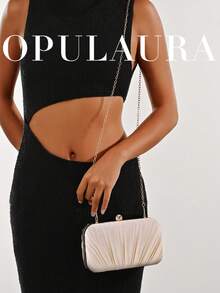 OpulAura 復古優雅緞面晚宴手拿包，百褶設計時尚晚禮服包，迷人精緻正式派對手提包，高端方盒小包，適合女性派對/婚禮/正式場合晚餐，附鏈條可肩背/斜跨 - 杏色 - 查看 9