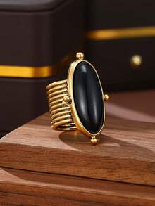 ZHIXUN 1pc Bohemian Style Oval Black Raw Stone Exaggerated Ring, Women's Wide Multi-Layer Spiral Ring, Suitable For Daily Wear, Festival, Casual And Personalized Style Jewelry Gift - Ring - View 11