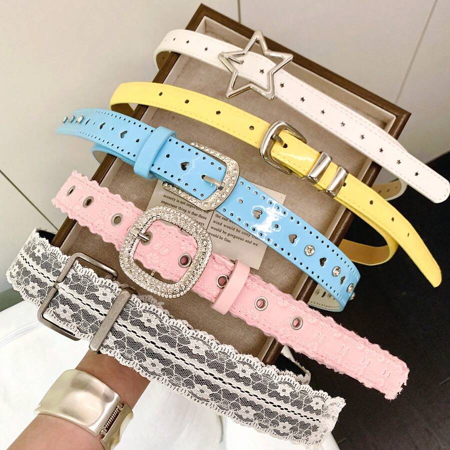 Cinturón de estilo Y2K Dopamina Dulce con empalme de encaje para mujer de talla pequeña, combinado con falda, jeans y accesorios - cinturón - Ver 1