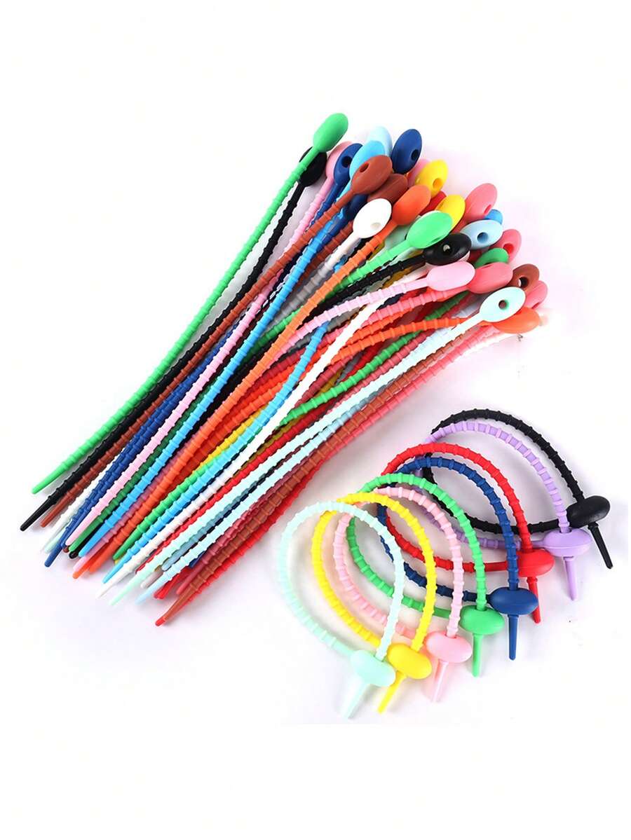 20pcs 12cm Reusable Silicone Cable Ties - Self-Locking Cable Organizer & DIY Keychain Pendant, Suitable For Data Cables, Earphones - 12cm Silicone Nylon Strap - View 1