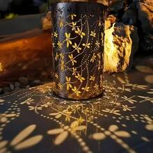 Metal Dragonfly Solar Lantern Light, Waterproof Projection Hanging Solar Light With Handle, Vintage Bronze Outdoor Decorative Light, Automatic Warm Shadow Light, Suitable For Garden, Patio, Yard, Fence, Pathway, Holiday, Wedding, Housewarming Decoration Gift, Solar Path Light, Ground Light, Outdoor Garden Decoration, Balcony Decoration, Outdoor Solar Light, LED Light Strip, Camping Essential - Dragonfly Lantern - View 9