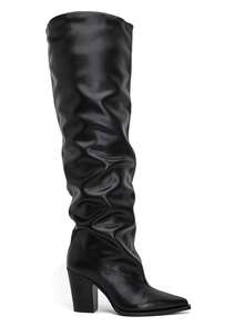 Bottes Cuissardes Drapées à Bout Pointu Et Talon Évasé – L'Élégance Graphique - Black 2573A - View 3
