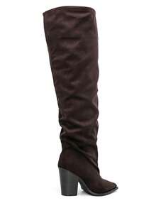 Bottes Cuissardes Drapées à Bout Pointu Et Talon Évasé – L'Élégance Graphique - Brown 2573A-1 - View 6