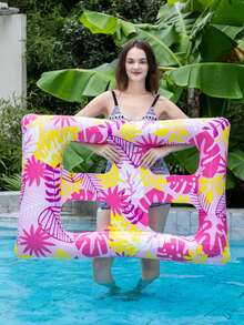Leaf Print Field Style Slouchy Chair, Leaf Inflatable Floating Mat, Thickened PVC Floating Bed, Water Swimming Pool, Floating Pool Essential, Pool Float, Easy To Carry - Multicolor - View 5