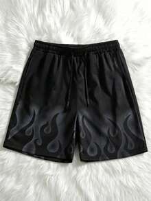 Celana Pendek Pria Ukuran Besar Serbaguna dengan Motif Gradien Api dan Tali Serut - Pilihan Kasual Musim Panas, Olahraga, dan Pantai (Hitam, Dengan Saku) - Hitam - View 9