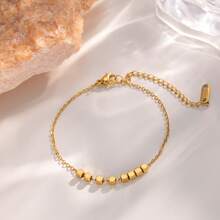 1 Set Stainless Steel Chain Square Pendant Women's Fashion Necklace & Bracelet Jewelry Set, Gift Accessory - Style a - View 2
