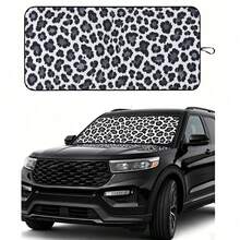 1pc Grey Leopard Print Car Windshield Sunshade, Black Rubber Material, Foldable, Easy Storage, Blocks Sunlight And UV Rays, Cools And Protects Car Interior - A - View 10