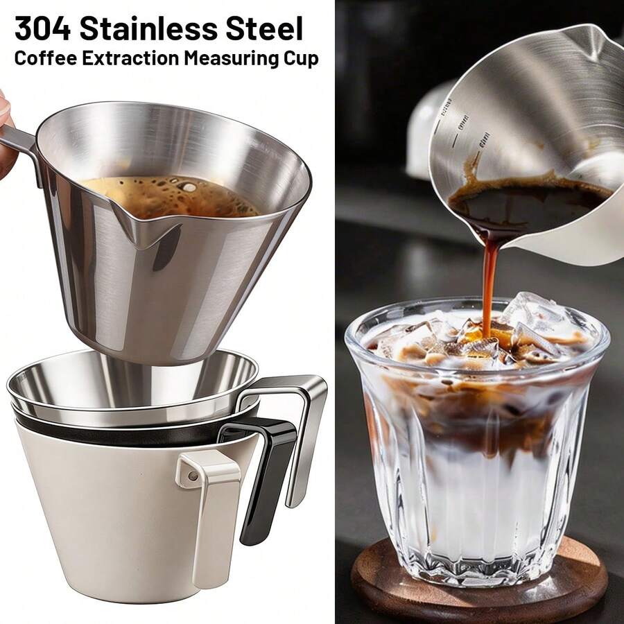 1件加厚304不鏽鋼咖啡量杯，附刻度濃縮咖啡萃取杯，小牛奶奶壺，濃縮咖啡量杯，加厚不鏽鋼牛奶壺，精確液體量杯，迷你咖啡液體接液杯，咖啡分量杯 - 彩色 - 查看 1
