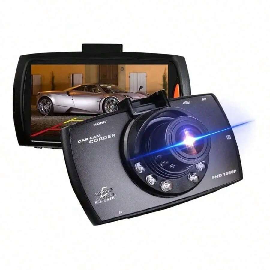 Ele-Gate Car DVR Camera Recorder With Night Vision Screen, Black - A - View 1