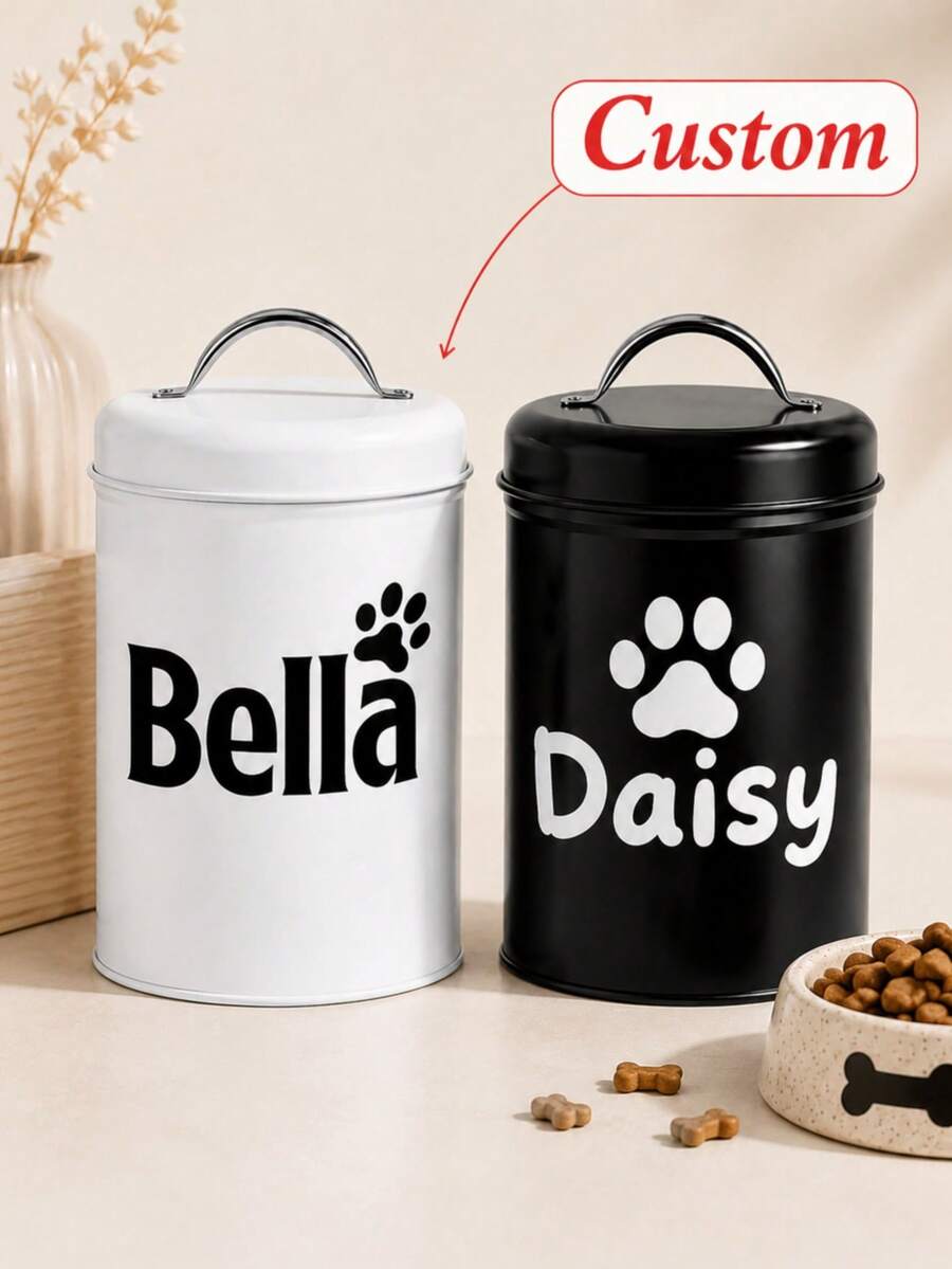 1Pc Sealed Iron Pet Food Storage Container With Lid - Customizable Text And Logo Moisture-Proof Dog Food Bucket Pet Snack Storage Bucket Use Suitable For Dog Food, Snacks And Cat Treats, Easy-To-Clean Durable Storage Box - Multicolor - View 1