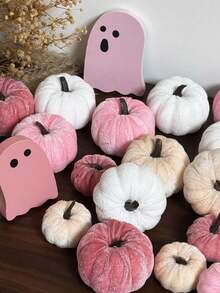 16/12/8/2/1pc Velvet Artificial Pumpkins, Red Faux Velvet Autumn Decor, Suitable For Halloween, Thanksgiving, Harvest, Home, Wedding, Farmhouse Style, Tabletop, Christmas Party Decoration, Creative Gift - Pink - View 4