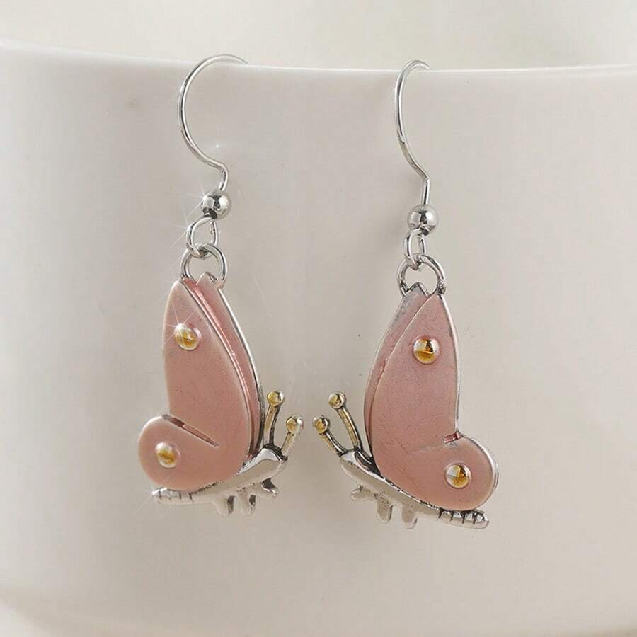 Exquisite Rose Gold Butterfly Dangle Earrings, Natural Insect Style Elegant Earrings, Versatile For Daily Wear And Parties, Birthday And Holiday Gift For Butterfly And Nature Animal Lovers - Rose Gold - View 1