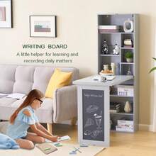 Fold-Out Convertible Writing Desk, Wall Mount Table Cabinet With Blackboard And Storage Shelves, Space-Saving Murphy Desk For Home Office Living Room Bedroom Grey - Antique Grey + Wood - View 4