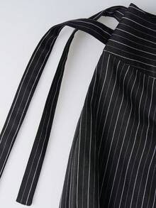 Perirose Women's Black Pinstripe Office Siren High Waisted Wide Leg Tailored Trousers Pants Summer Fall Bottoms For Office Work Business Casual Date Night - Black - View 9